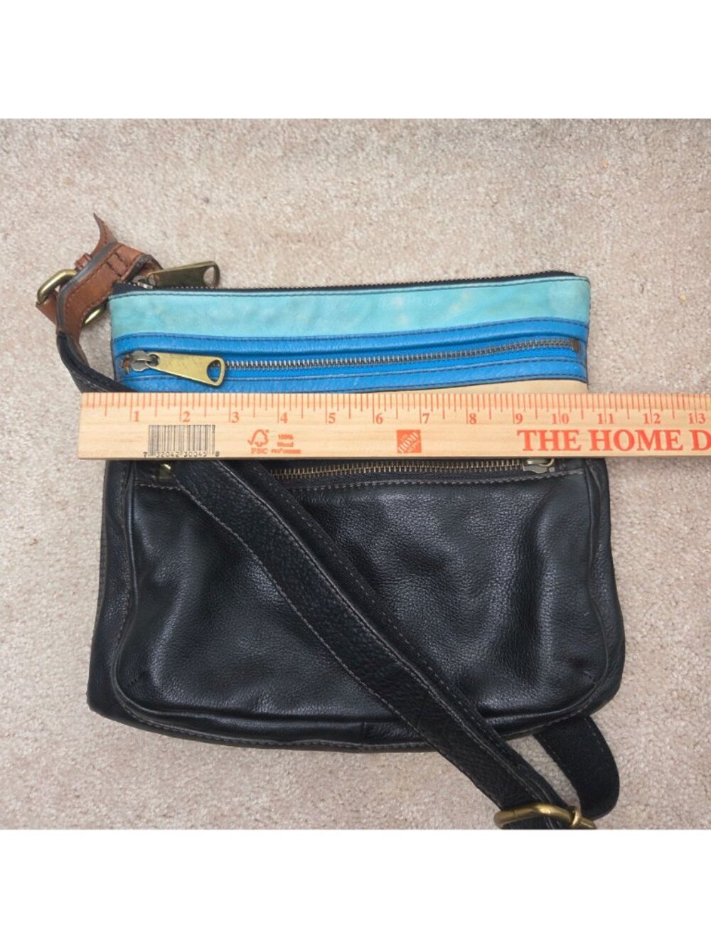 Fossil Explorer Blue Black Leather Crossbody Bag Shoulder Purse Women's - Picture 6 of 7